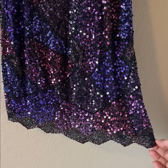 Vintage Black Tie Oleg Cassini Shades of Purple & Black Sequin Mini Dress 4 - Picture 7 of 17